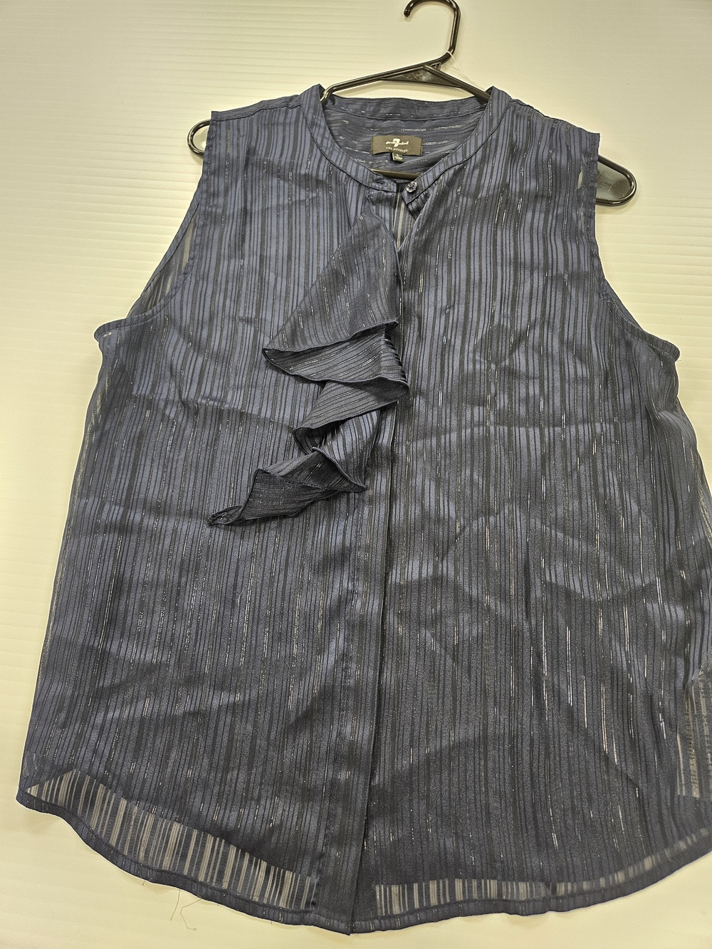 7 For All Mankind Navy Blue Sleeveless Pleated Shirt